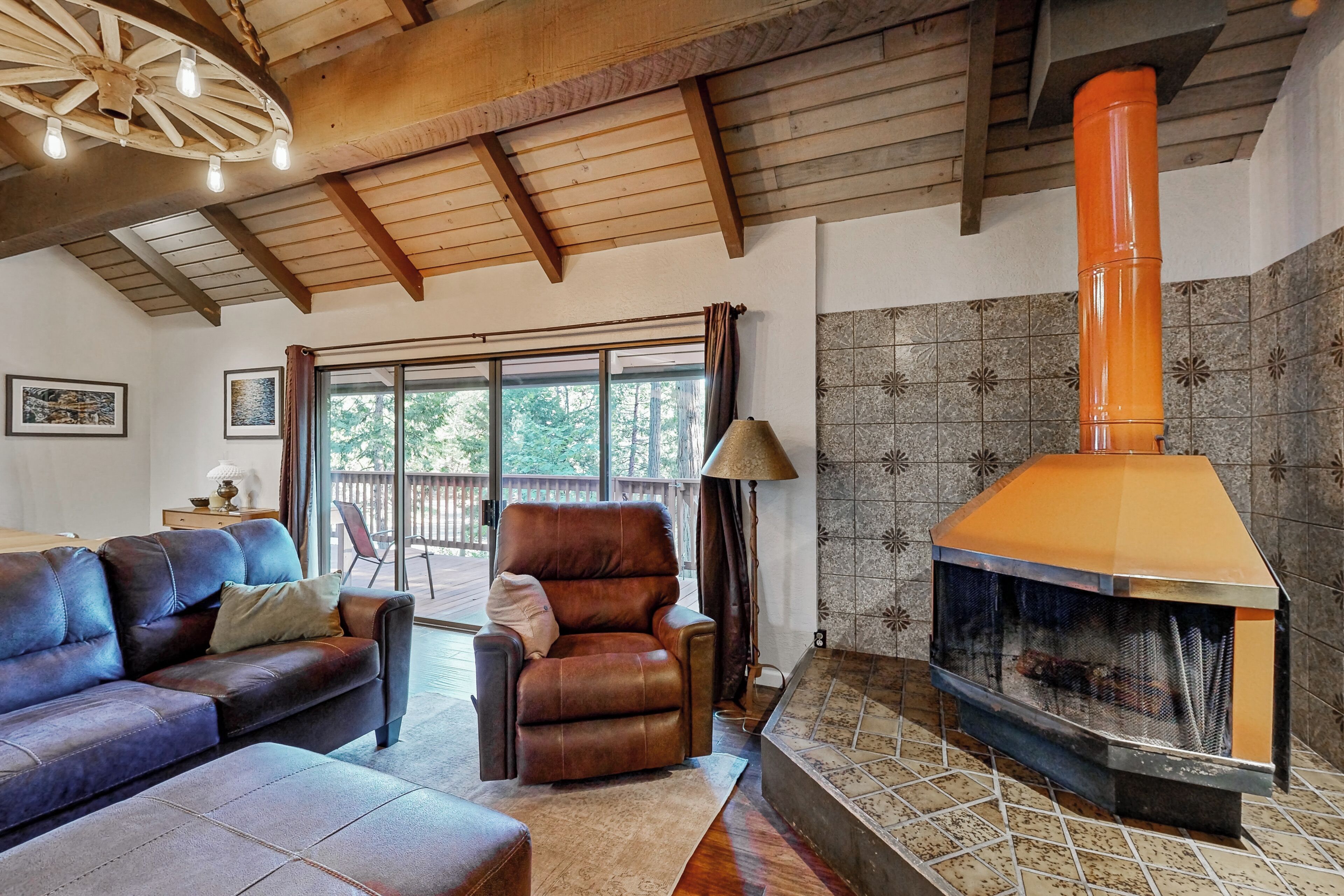 Televisio, takka, DVD-soitin, kirjoja