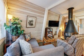 TV, lareira, DVD player, aparelho de som