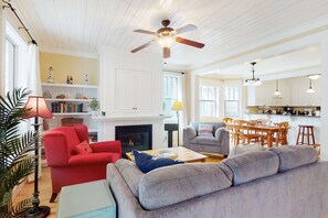 TV, fireplace, DVD player, stereo