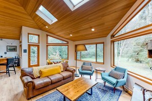 TV, fireplace, DVD player, stereo - Luxury Riverfront Home with Several Acres Hot Tub and Swimming Holes Dogs OK (Cloverdale)