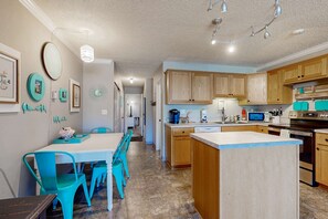 Fridge, microwave, oven, stovetop - Creekfront Condo with Private Patio Beach Access Shared with D Gas Grill and Views (Neskowin)