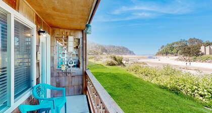 Creekfront Condo with Private Patio Beach Access Shared with D Gas Grill and Views