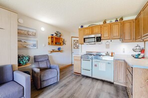 Fridge, microwave, oven, stovetop - Beachfront dog friendly studio with amazing Proposal Rock view steps to the sand (Neskowin)