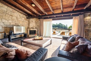 Thea Villa with Private Pool | Living area | 42-inch Smart TV with satellite channels - Palmrise Luxury Villas (Kassandra)