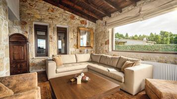 Blue Villa with Private Pool | Living area | 42-inch Smart TV with satellite channels