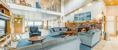 TV, fireplace, video games, DVD player