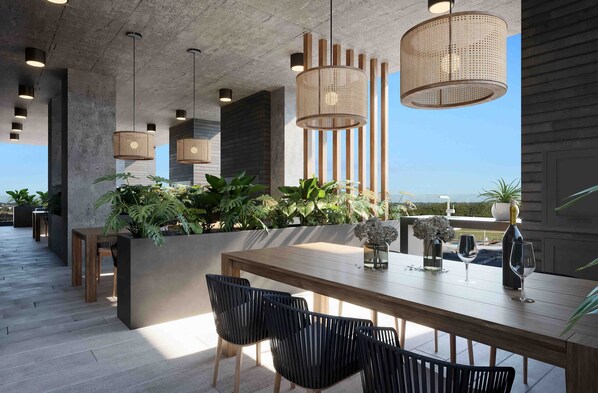 Outdoor dining - Modern and bright Premium studio with amenities in the heart of Buenavista (San Fernando)