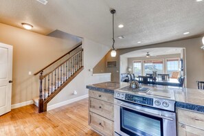 Fridge, microwave, oven, stovetop - Three story condo with ocean sunset view and game room 500 feet to beach (Rockaway Beach)