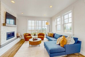 TV, fireplace, foosball, offices