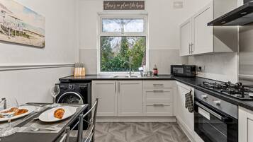 Fridge, microwave, oven, toaster