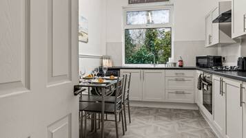 Fridge, microwave, oven, toaster