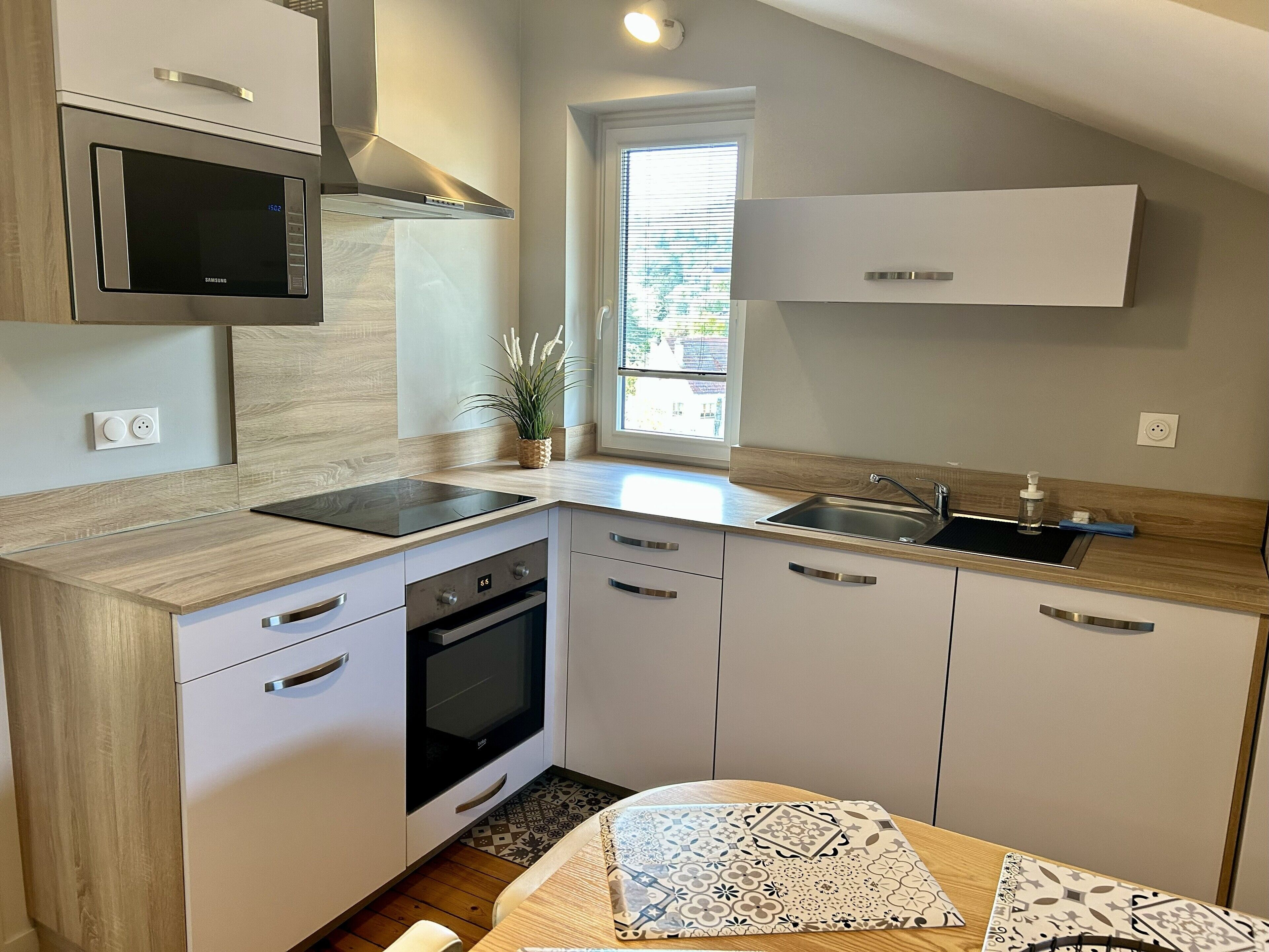 Appartement Familial, vue ville | Cuisine privée | Grand réfrigérateur, micro-ondes, four, plaque de cuisson