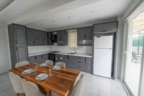Fridge, microwave, oven, dishwasher