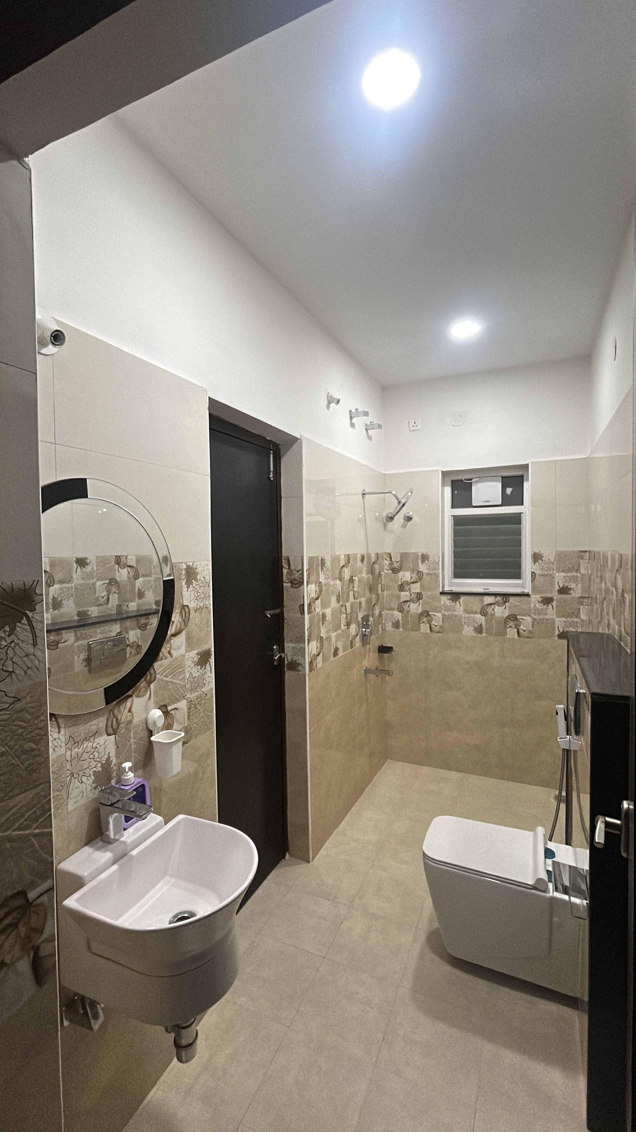 Hair dryer, bidet, towels, soap