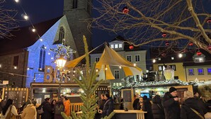A festive outdoor market with a Christmas tree, tents, and a crowd of people. - Our new and cozy Krämernest in the old town, 100m to the Krämerbrücke (Erfurt)