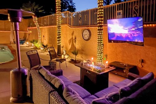 Grill, Large Pool, Plush Patio Furniture, Umbrella