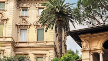 A historic building with ornate architecture, including columns and decorative moldings.