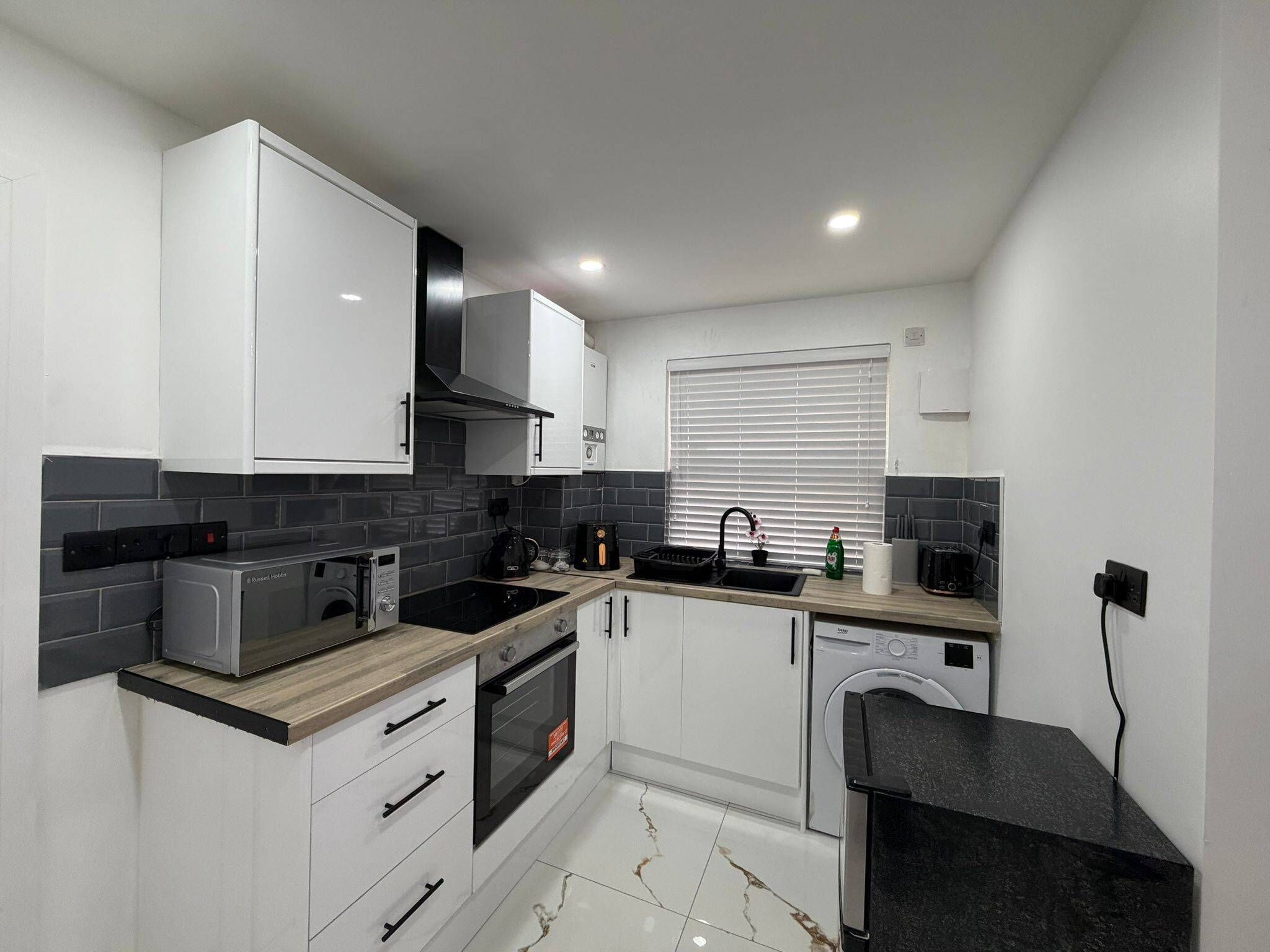 Fridge, microwave, oven, electric kettle