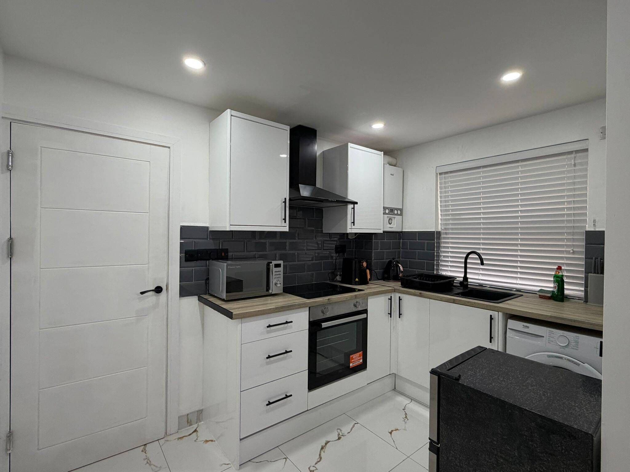 Fridge, microwave, oven, electric kettle