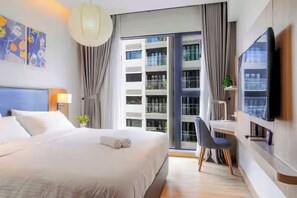Suíte presidencial, 2 quartos, vista para a cidade, ao lado da piscina | Roupas de cama de algodão egípcio, roupas de cama premium