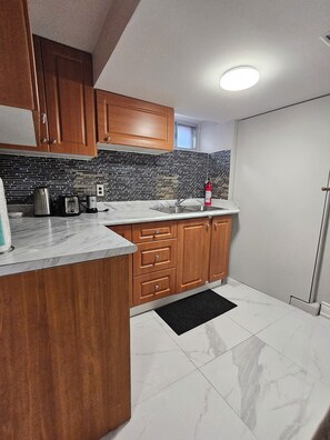 Fridge, microwave, oven, stovetop - Private Bedroom, Bath, Kitchen,Livingroom Basement Near Airport & Humber College (Toronto)