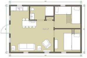 Floor plan - 2 Bedroom Efficiency Cabin (Attica)