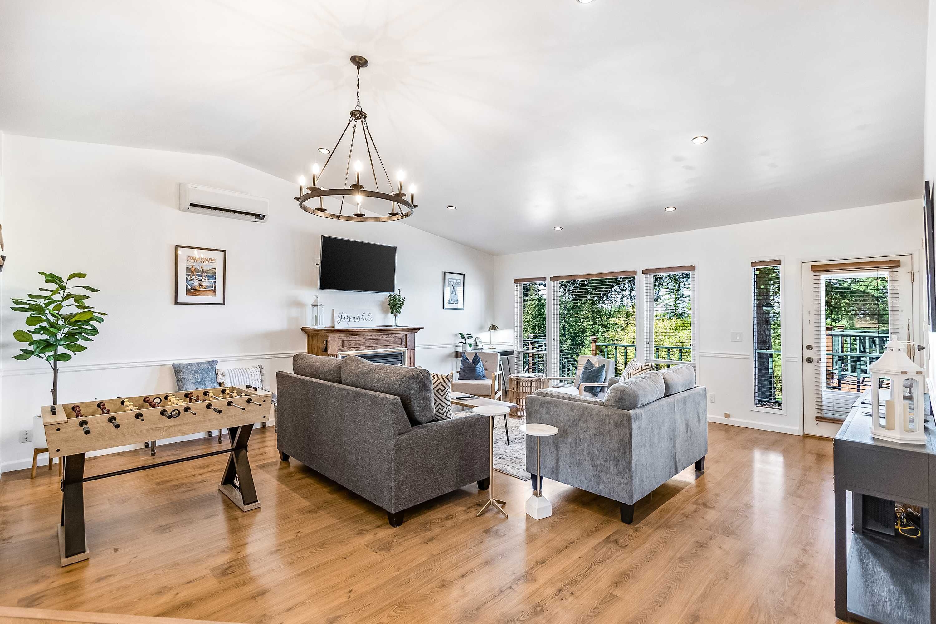 TV, fireplace, foosball, offices