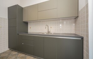 A kitchen with a stainless steel sink, a range hood, and a tiled backsplash.