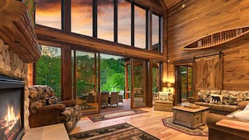 Télévision, cheminée, lecteur de DVD, espaces bureaux