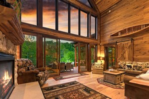 Télévision, cheminée, lecteur de DVD, espaces bureaux