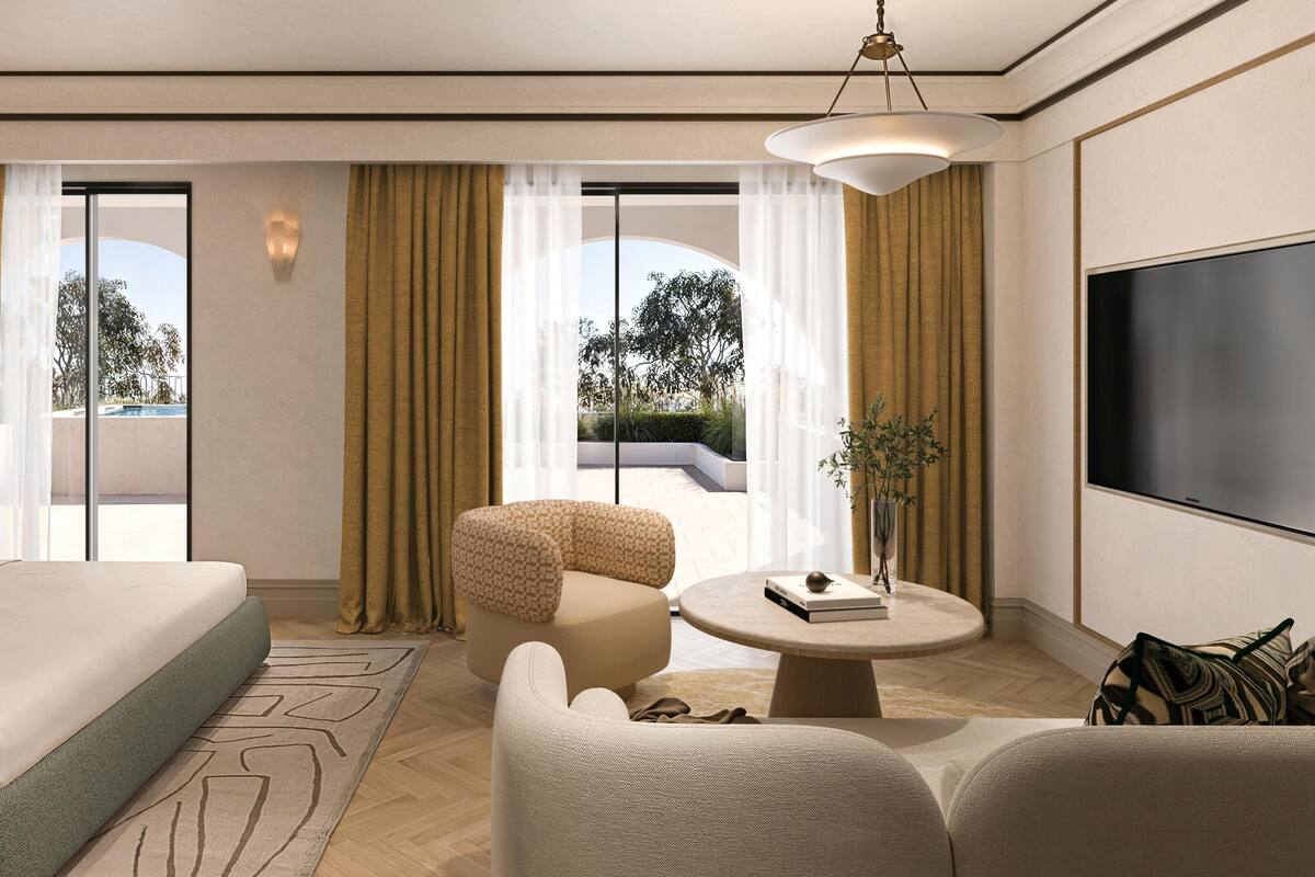 King Junior Suite, Private Pool, Side Sea View | Living area | 55-inch Smart TV with satellite channels
