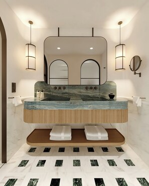 Hair dryer, bathrobes, slippers, towels