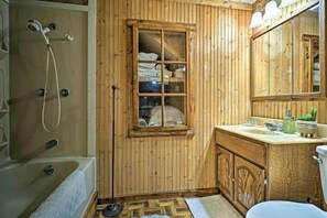 Hair dryer, soap, shampoo, toilet paper