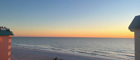 On the beach, sun-loungers, beach towels