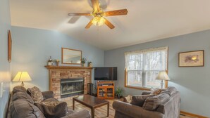 Living area - Goshorn Lake #1! Beach Access - Shared Pool - 1 min from Dune Rides (Saugatuck)