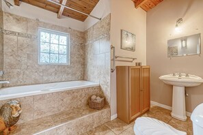 Jetted bath, soap, toilet paper