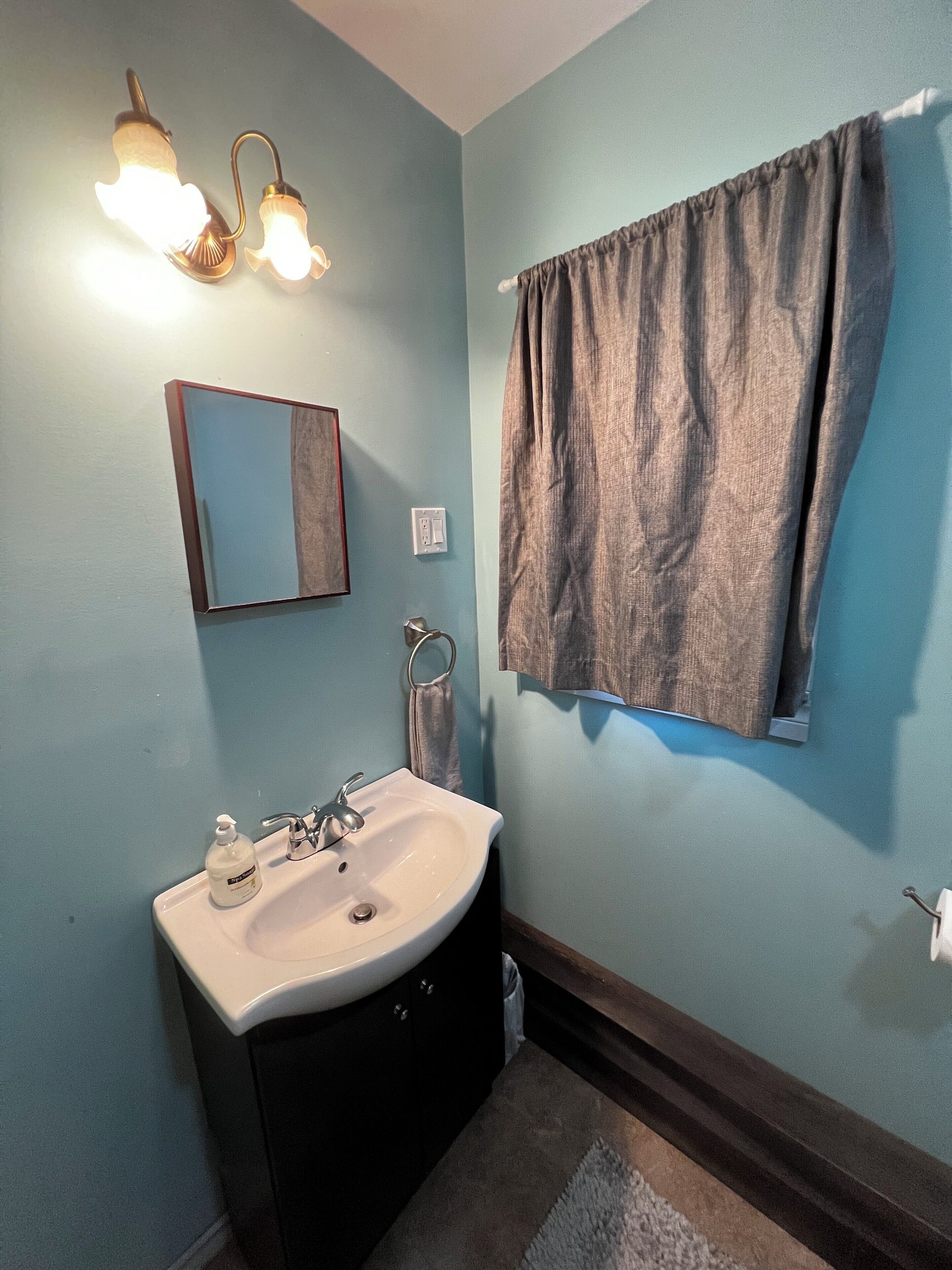 Shower, towels, soap, toilet paper