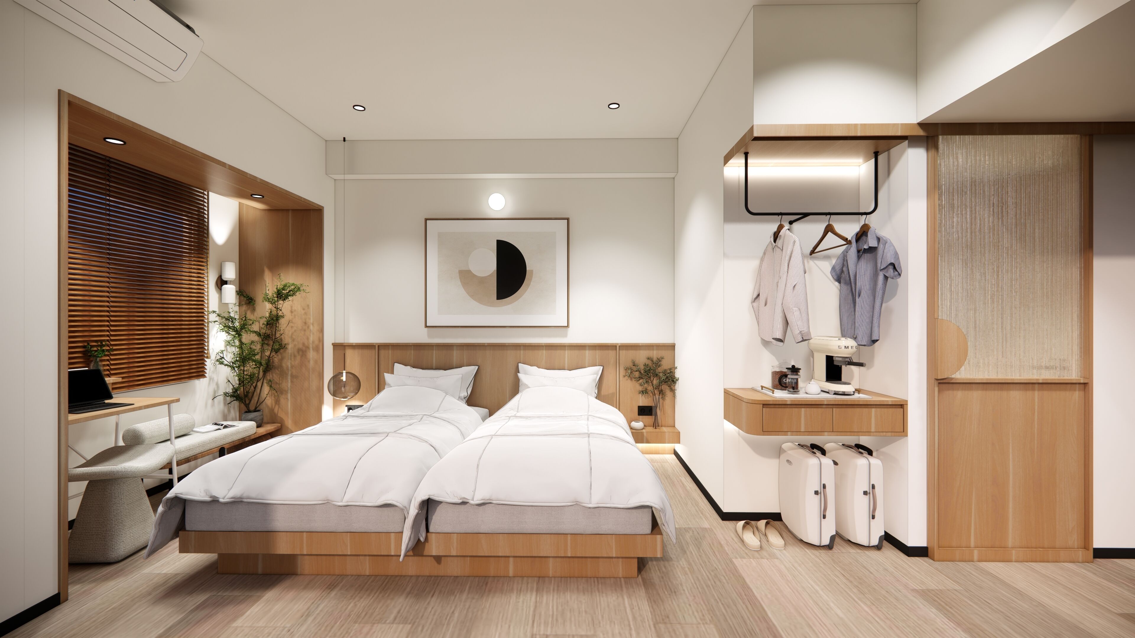 Habitació amb dos llits individuals, vistes al jardí | Wifi gratuïta 