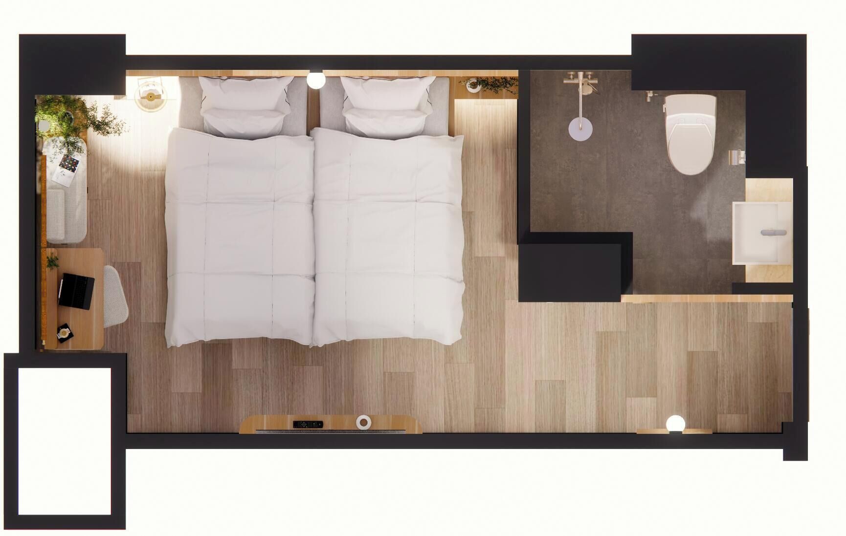 Quarto duplo, vista para o jardim | Banheiro | Chuveiro, toalhas de banho, sabonete, shampoo