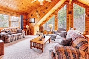 TV, fireplace, ping pong, books