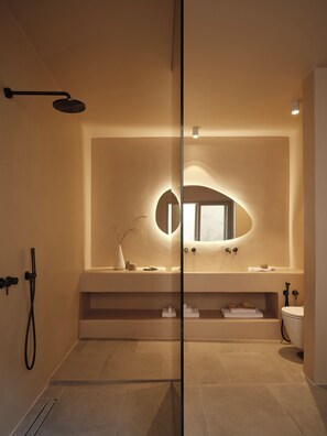 Ducha, secador de pelo, bidet, toallas