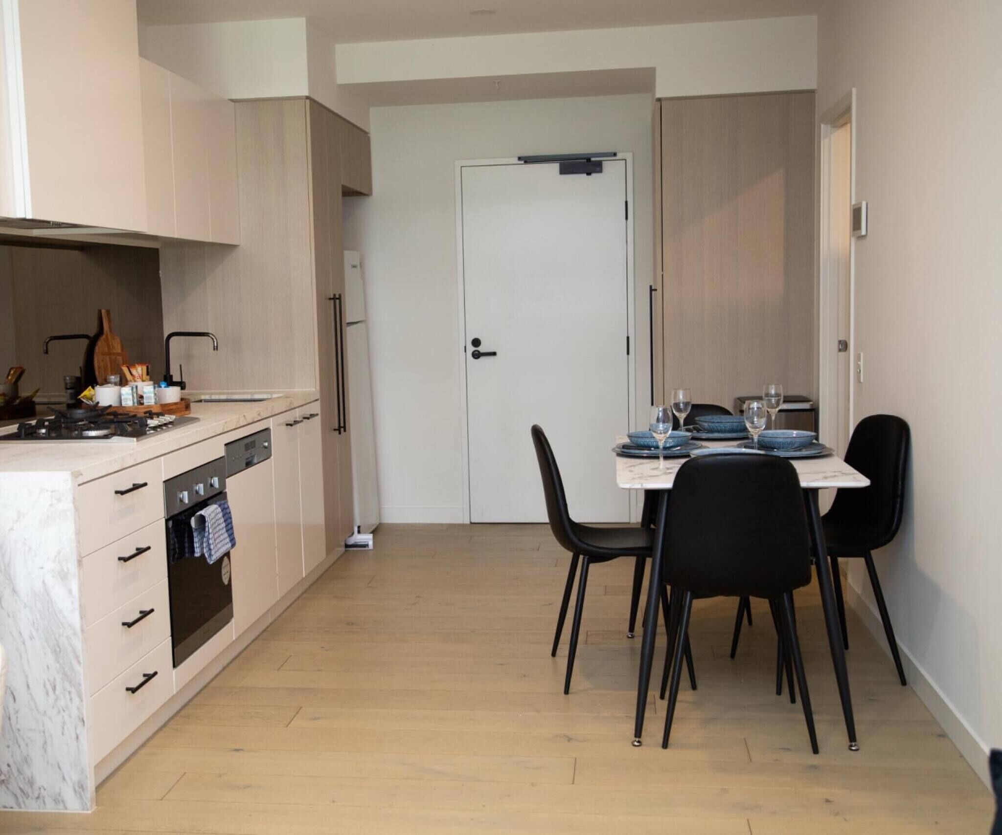 Fridge, microwave, dishwasher, toaster