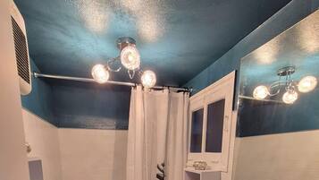 Hair dryer, soap, shampoo, toilet paper