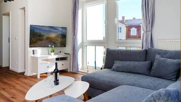 TV, books, music library, stereo