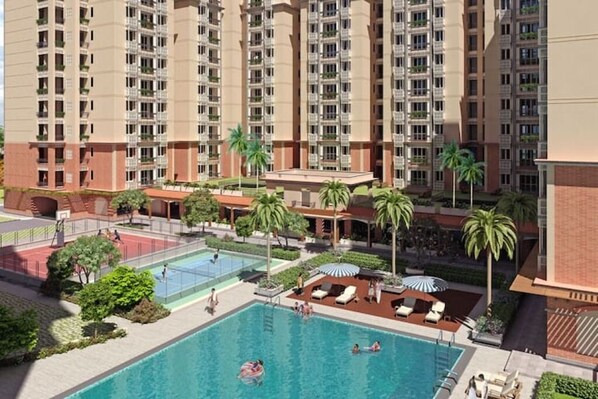 Pool - Sunset Serenity & Family Comfort with Clubhouse Views (Mysuru)