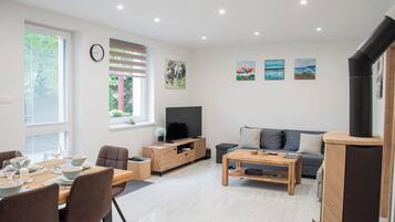 TV, fireplace