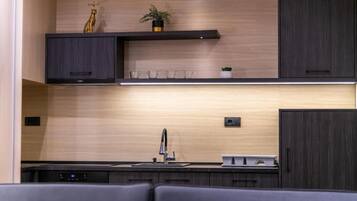 Loftsleilighet – deluxe, balkong, byutsikt | Eget kjøkken