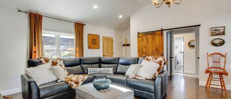 TV, fireplace, books