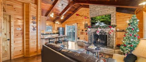 Una televisión, una chimenea