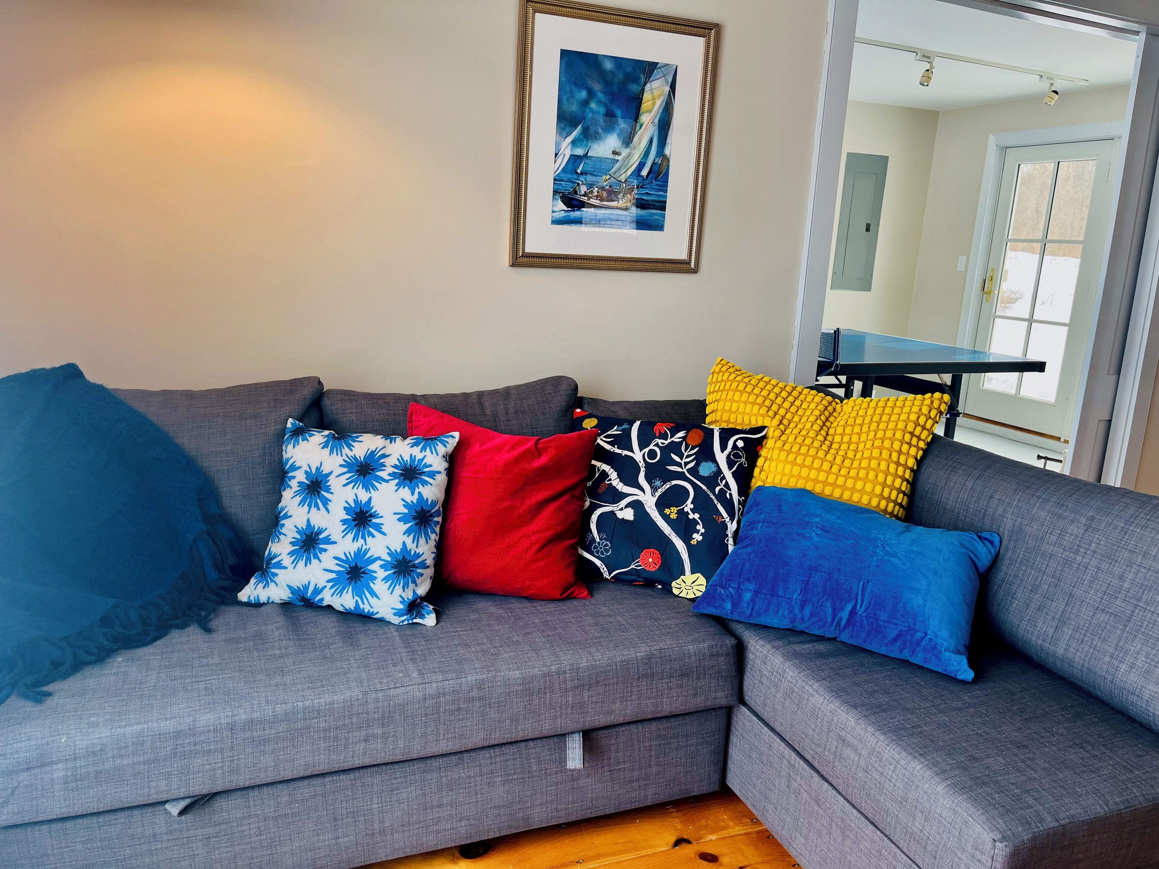 Smart TV, fireplace, table tennis, books